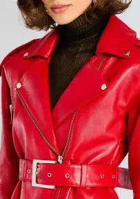 Knightley Leather Trench Coat(Lipstick Red,XXS)