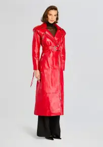 Knightley Leather Trench Coat(Lipstick Red,XXS)