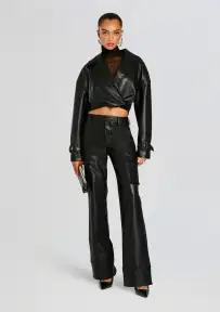 Fifer Vegan Leather Mid Rise Cargo Pant(Black,XXS)