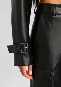 Koda Vegan Leather Cropped Trench(Black,XXS)