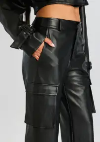 Fifer Vegan Leather Mid Rise Cargo Pant(Black,XXS)