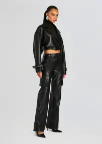 Fifer Vegan Leather Mid Rise Cargo Pant(Black,XXS)