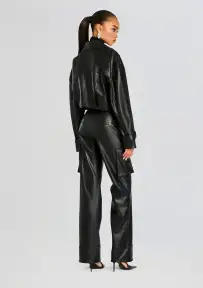 Fifer Vegan Leather Mid Rise Cargo Pant(Black,XXS)
