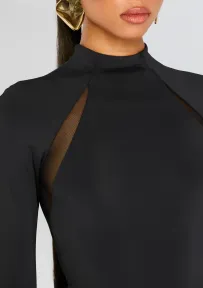 Krystal Maxi Dress with Mesh Paneling(Black,XXS)