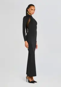 Krystal Maxi Dress with Mesh Paneling(Black,XXS)