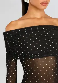 Oriana Embellished Mesh Top(Black/Silver,XXS)