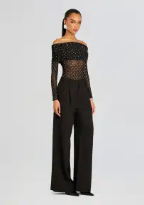 Oriana Embellished Mesh Top(Black/Silver,XXS)