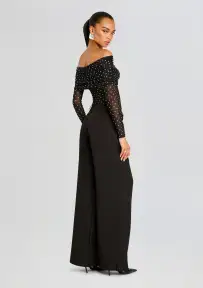 Oriana Embellished Mesh Top(Black/Silver,XXS)