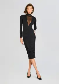 Priyanka Mesh V-Cut Midi Dress(Black,XXS)
