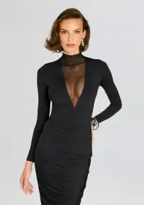 Priyanka Mesh V-Cut Midi Dress(Black,XXS)