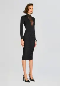 Priyanka Mesh V-Cut Midi Dress(Black,XXS)