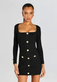 Thea Rib Knit Dress(Metallic Black,XXS)