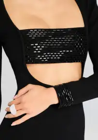Raelle Embellished Knit Dress(Black,XXS)