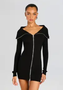 Vesper Off Shoulder Knit Mini Dress(Black,XXS)