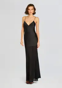 Vienna Satin Maxi Dress(Black,XXS)