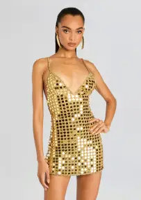 Airalyse Embellished Dress(Gold,XXS)