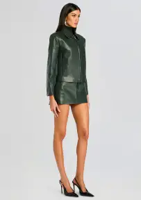 Asha Faux Leather Jacket(Forest Green,XXS)