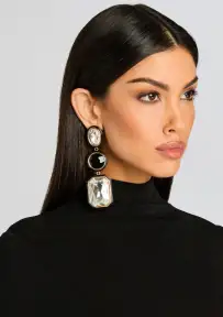 Camille Gemstone Drop Earrings - Black