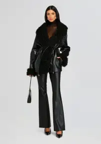 Roxanne Vegan Leather Coat(Black,XXS)