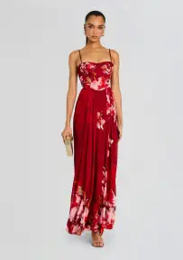 Tuhi Corseted Long Dress(Burgundy Mix,XXS)
