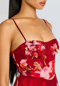 Tuhi Corseted Long Dress(Burgundy Mix,XXS)