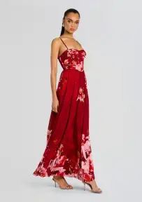 Tuhi Corseted Long Dress(Burgundy Mix,XXS)