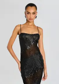 Carmine Embellished Dress(Black,XXS)
