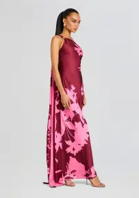 Tehr One Shoulder Long Dress(Black Magenta,XXS)