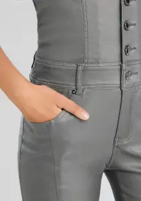 Cynthia Coated Denim Jumpsuit(Coated Grey,XXS)