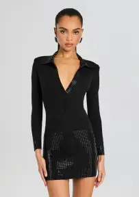Santana Embellished Knit Dress(Black,XXS)