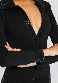 Santana Embellished Knit Dress(Black,XXS)