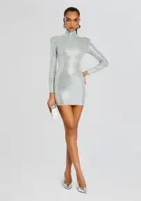Aisling Embellished Dress(Metallic Dove/Silver,XXS)