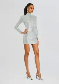 Aisling Embellished Dress(Metallic Dove/Silver,XXS)