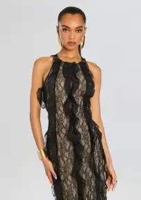 Lace Evening Dress(Black,XS)