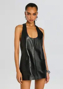 Sacha Leather Dress(Black,XXS)