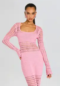 Airie Knit Crochet Dress(Metallic Peony,XXS)