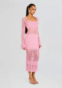 Airie Knit Crochet Dress(Metallic Peony,XXS)