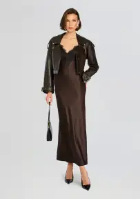 Grenache Satin Maxi Dress(Ash Brown,XXS)