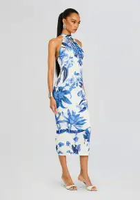 Gabi Midi Dress(White Blue,XXS)