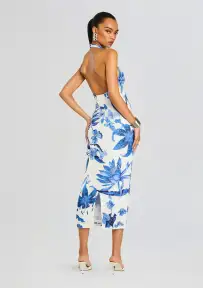 Gabi Midi Dress(White Blue,XXS)