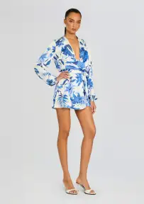 Gabi Mini Dress(White Blue,XXS)