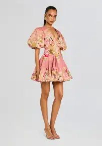 Sama Short Dress(Peach Floral,XXS)