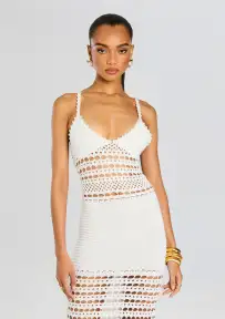 Belize Knit Crochet Dress(Metallic White,XXS)