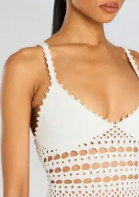 Belize Knit Crochet Dress(Metallic White,XXS)
