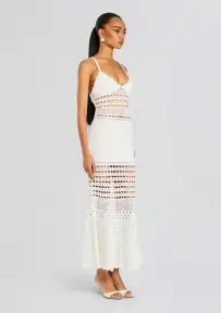 Belize Knit Crochet Dress(Metallic White,XXS)