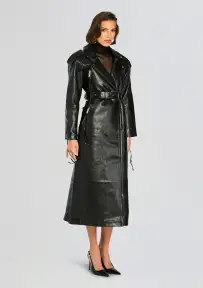 Knightley Leather Trench Coat(Black,XXS)