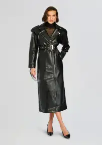 Knightley Leather Trench Coat(Black,XXS)