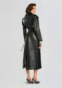 Knightley Leather Trench Coat(Black,XXS)
