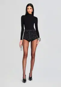 Carlie Tweed Short(Black/Silver,XXS)