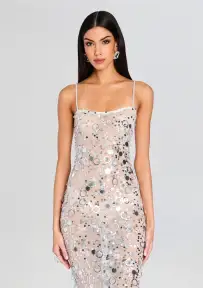Yelena Sequin Dress(White/Silver,XXS)